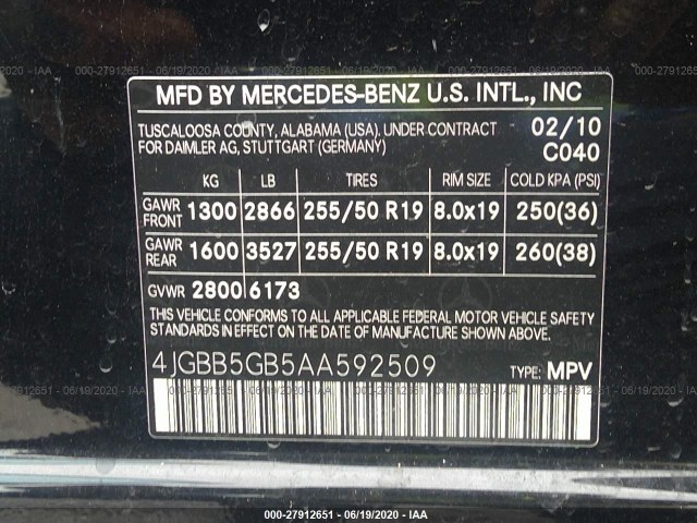 Photo 8 VIN: 4JGBB5GB5AA592509 - MERCEDES-BENZ M-CLASS 