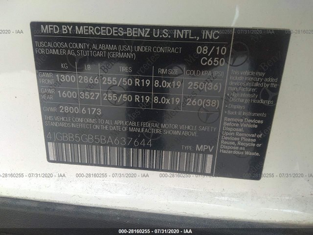 Photo 8 VIN: 4JGBB5GB5BA637644 - MERCEDES-BENZ M-CLASS 