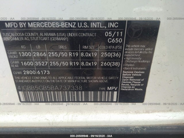 Photo 8 VIN: 4JGBB5GB5BA737338 - MERCEDES-BENZ M-CLASS 