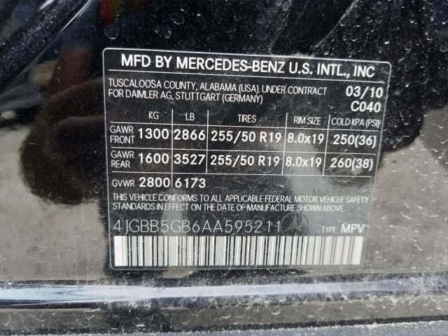 Photo 9 VIN: 4JGBB5GB6AA595211 - MERCEDES-BENZ ML 350 