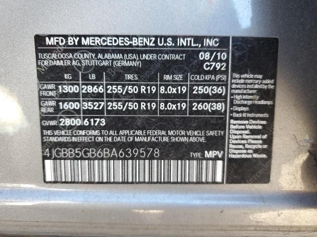 Photo 12 VIN: 4JGBB5GB6BA639578 - MERCEDES-BENZ M-CLASS 