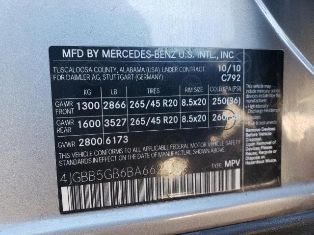 Photo 9 VIN: 4JGBB5GB6BA662388 - MERCEDES-BENZ ML-350 