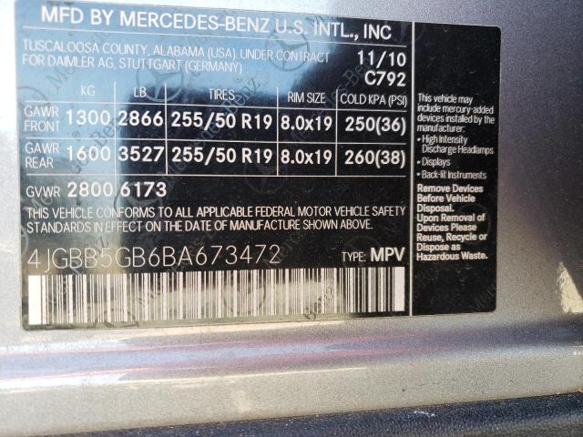 Photo 11 VIN: 4JGBB5GB6BA673472 - MERCEDES-BENZ M-CLASS 