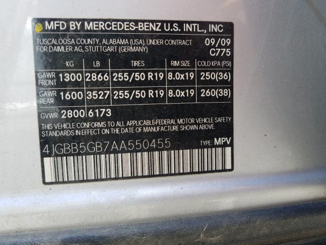 Photo 9 VIN: 4JGBB5GB7AA550455 - MERCEDES-BENZ ML 350 