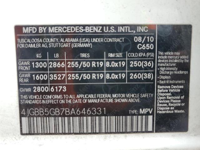 Photo 12 VIN: 4JGBB5GB7BA646331 - MERCEDES-BENZ M-CLASS 