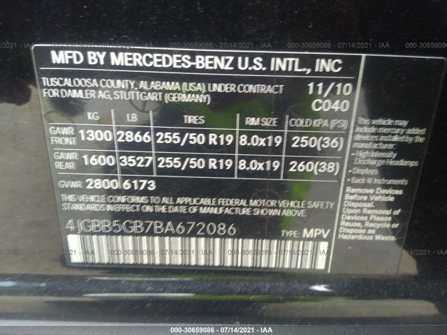 Photo 8 VIN: 4JGBB5GB7BA672086 - MERCEDES-BENZ M-CLASS 