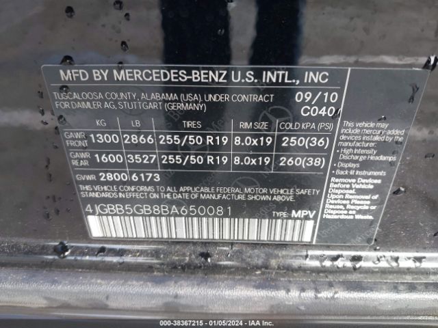 Photo 8 VIN: 4JGBB5GB8BA650081 - MERCEDES-BENZ ML 350 