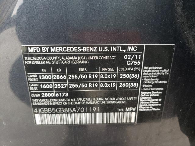 Photo 9 VIN: 4JGBB5GB8BA701191 - MERCEDES-BENZ ML 350 