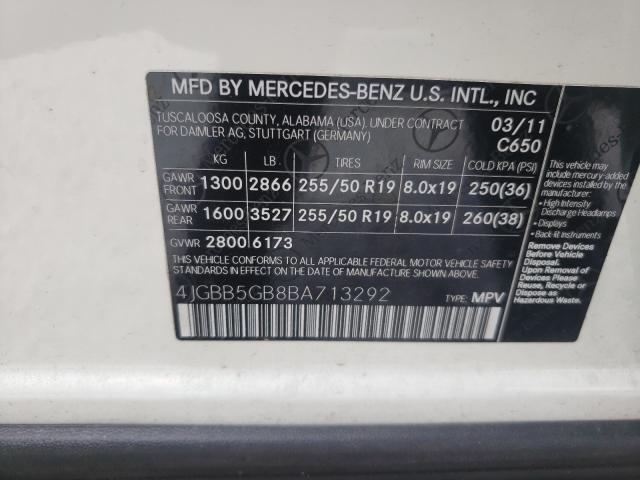 Photo 9 VIN: 4JGBB5GB8BA713292 - MERCEDES-BENZ ML 350 