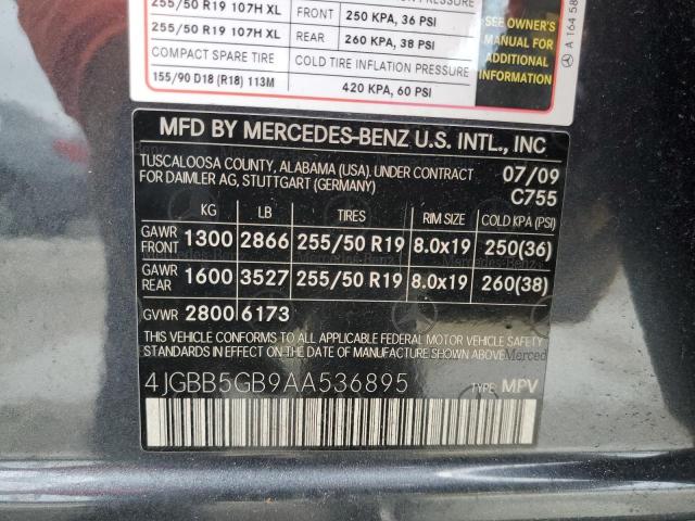 Photo 12 VIN: 4JGBB5GB9AA536895 - MERCEDES-BENZ M-CLASS 