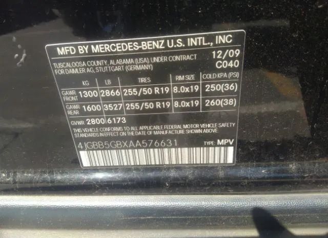 Photo 8 VIN: 4JGBB5GBXAA576631 - MERCEDES-BENZ M-CLASS 