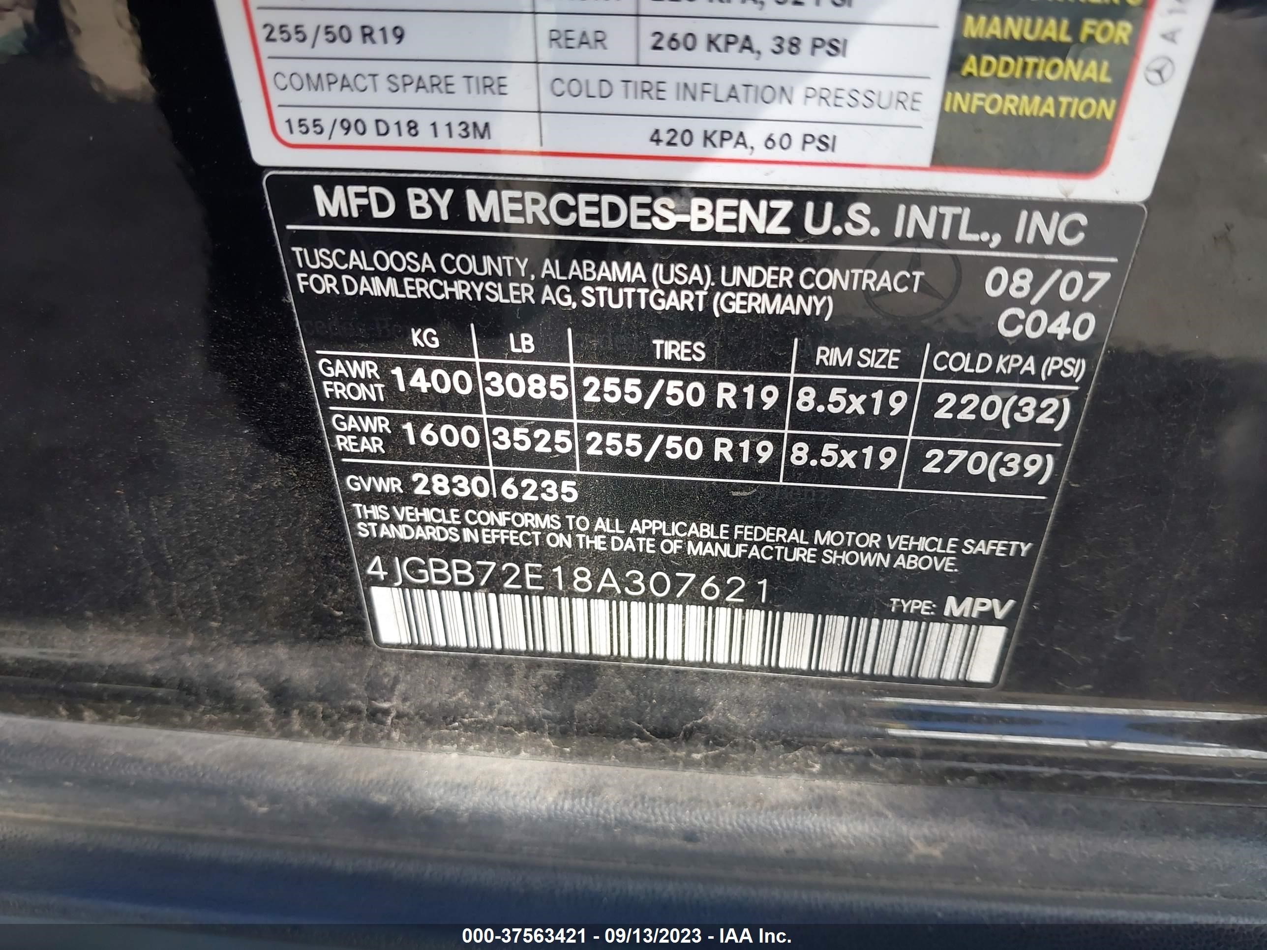 Photo 8 VIN: 4JGBB72E18A307621 - MERCEDES-BENZ M-KLASSE 