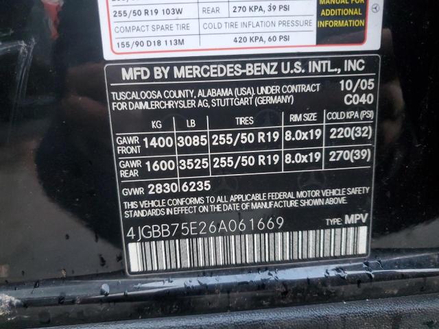 Photo 12 VIN: 4JGBB75E26A061669 - MERCEDES-BENZ M-CLASS 