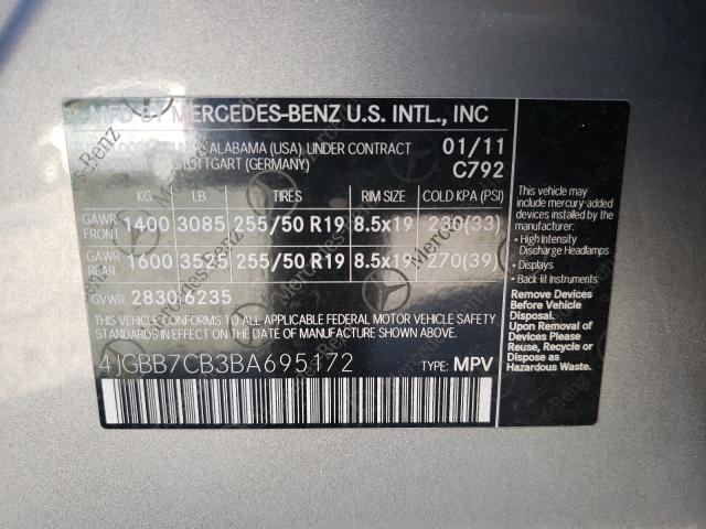 Photo 9 VIN: 4JGBB7CB3BA695172 - MERCEDES-BENZ ML 550 4MA 