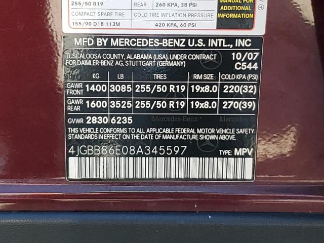 Photo 12 VIN: 4JGBB86E08A345597 - MERCEDES-BENZ ML 350 