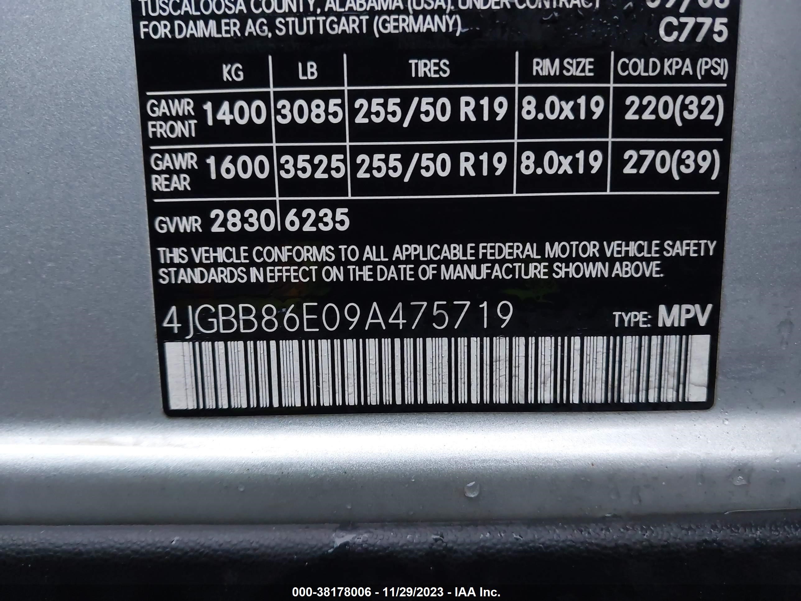 Photo 8 VIN: 4JGBB86E09A475719 - MERCEDES-BENZ M-KLASSE 