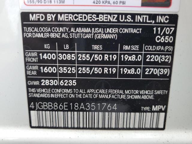 Photo 11 VIN: 4JGBB86E18A351764 - MERCEDES-BENZ ML 350 