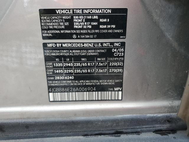 Photo 11 VIN: 4JGBB86E26A006904 - MERCEDES-BENZ ML 350 