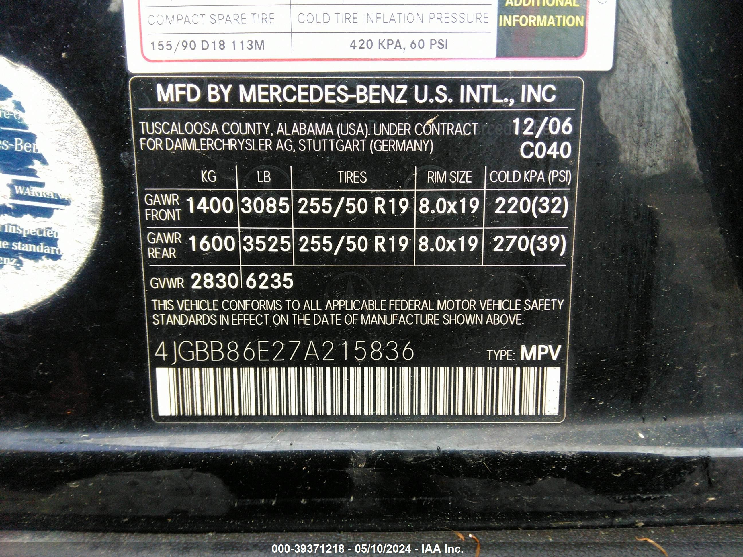 Photo 8 VIN: 4JGBB86E27A215836 - MERCEDES-BENZ NULL 