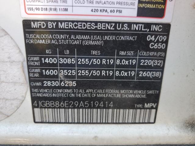 Photo 9 VIN: 4JGBB86E29A519414 - MERCEDES-BENZ ML 350 