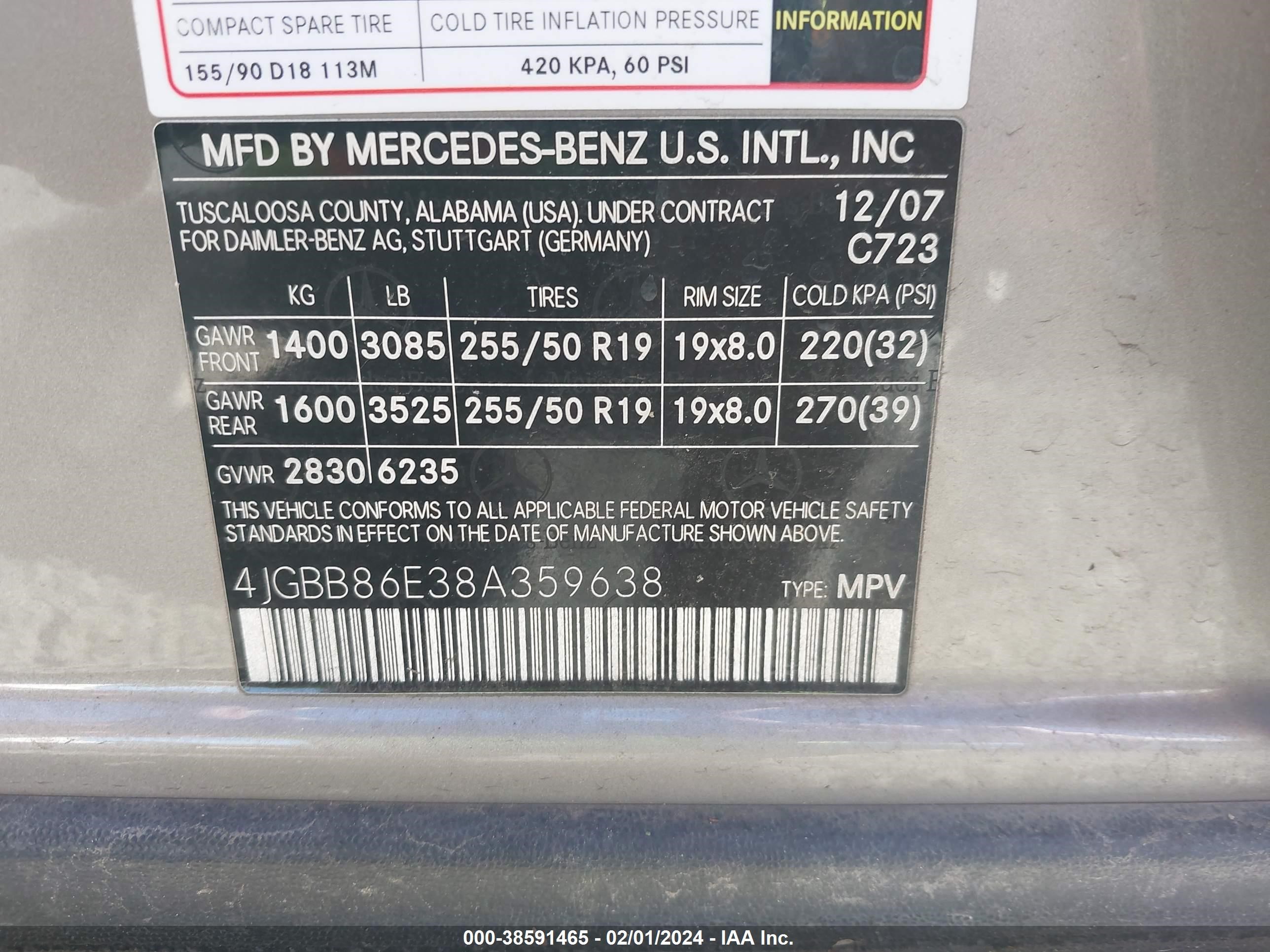 Photo 8 VIN: 4JGBB86E38A359638 - MERCEDES-BENZ M-KLASSE 