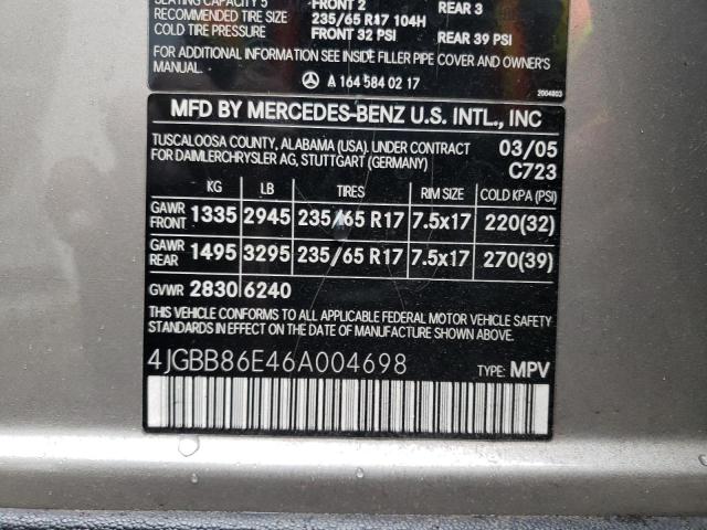 Photo 12 VIN: 4JGBB86E46A004698 - MERCEDES-BENZ ML 350 