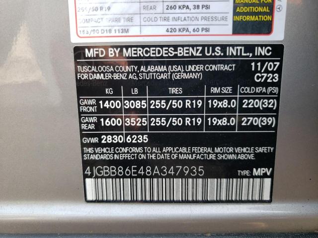 Photo 12 VIN: 4JGBB86E48A347935 - MERCEDES-BENZ ML 350 