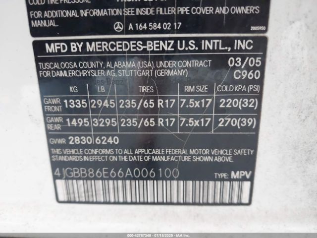 Photo 8 VIN: 4JGBB86E66A006100 - MERCEDES-BENZ M-CLASS 