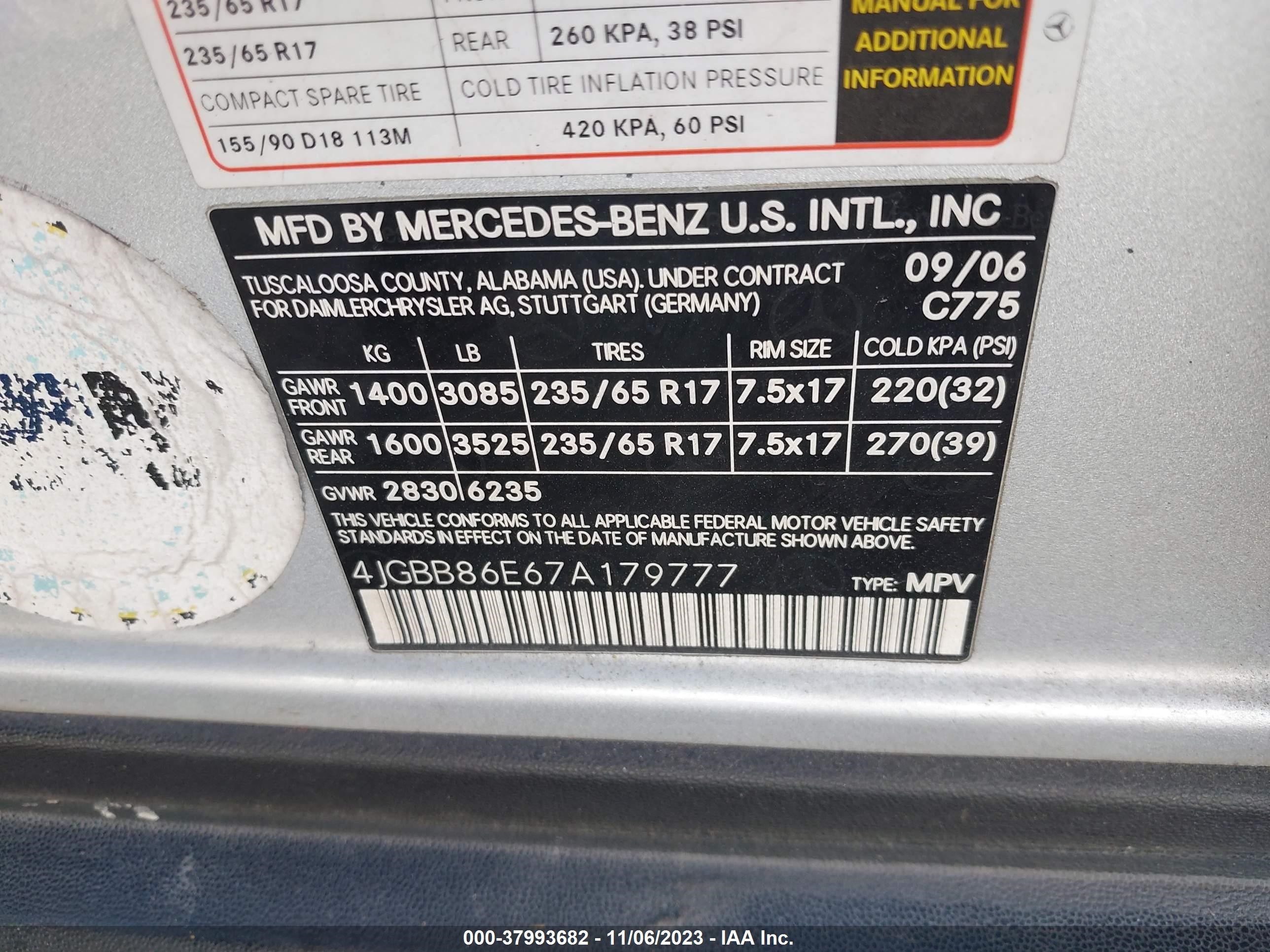 Photo 8 VIN: 4JGBB86E67A179777 - MERCEDES-BENZ ALL 