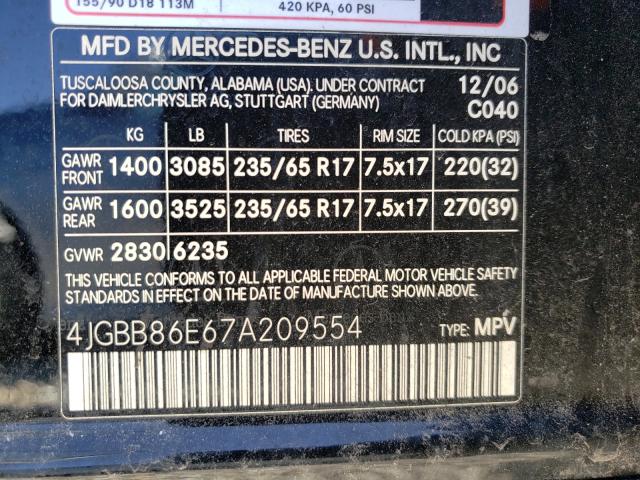 Photo 9 VIN: 4JGBB86E67A209554 - MERCEDES-BENZ ML 350 