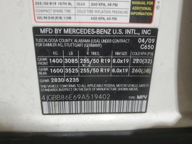 Photo 12 VIN: 4JGBB86E69A519402 - MERCEDES-BENZ ML 350 