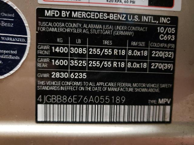 Photo 12 VIN: 4JGBB86E76A055189 - MERCEDES-BENZ ML 350 