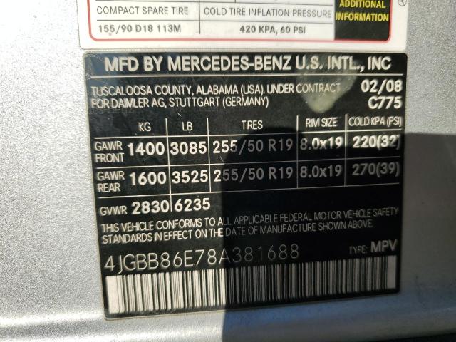 Photo 12 VIN: 4JGBB86E78A381688 - MERCEDES-BENZ ML 350 