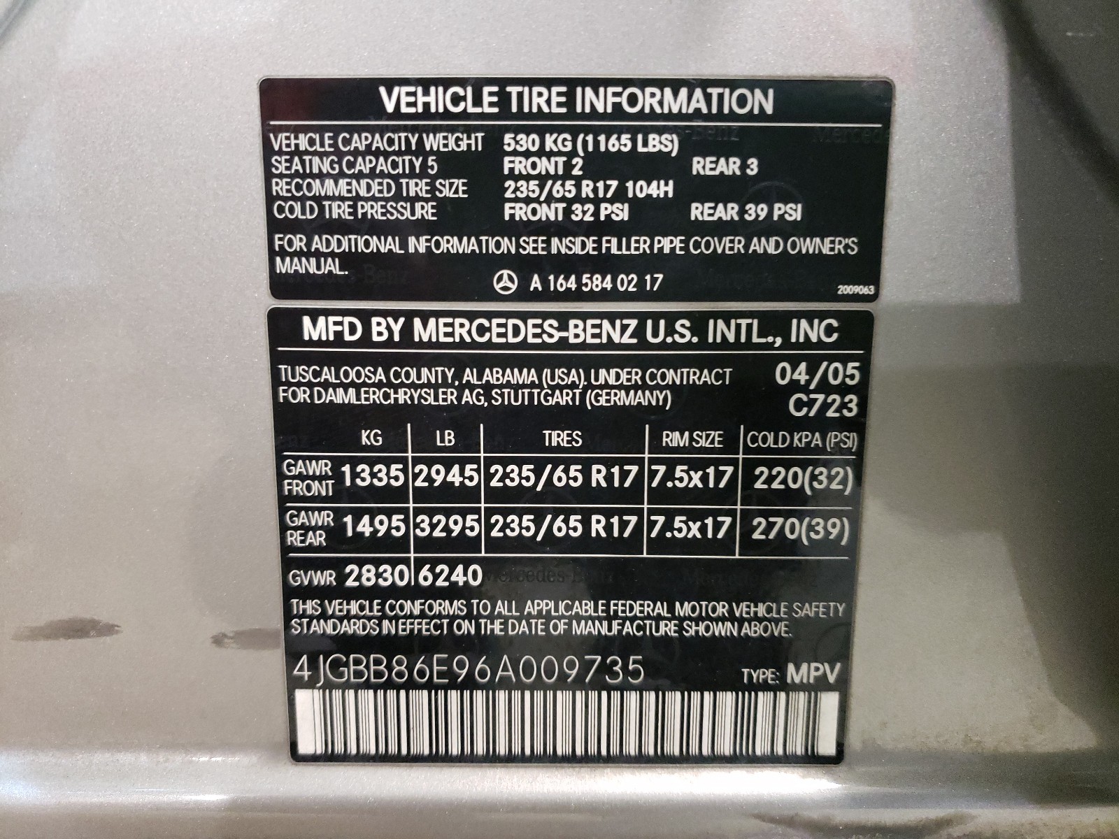 Photo 9 VIN: 4JGBB86E96A009735 - MERCEDES-BENZ ML 350 