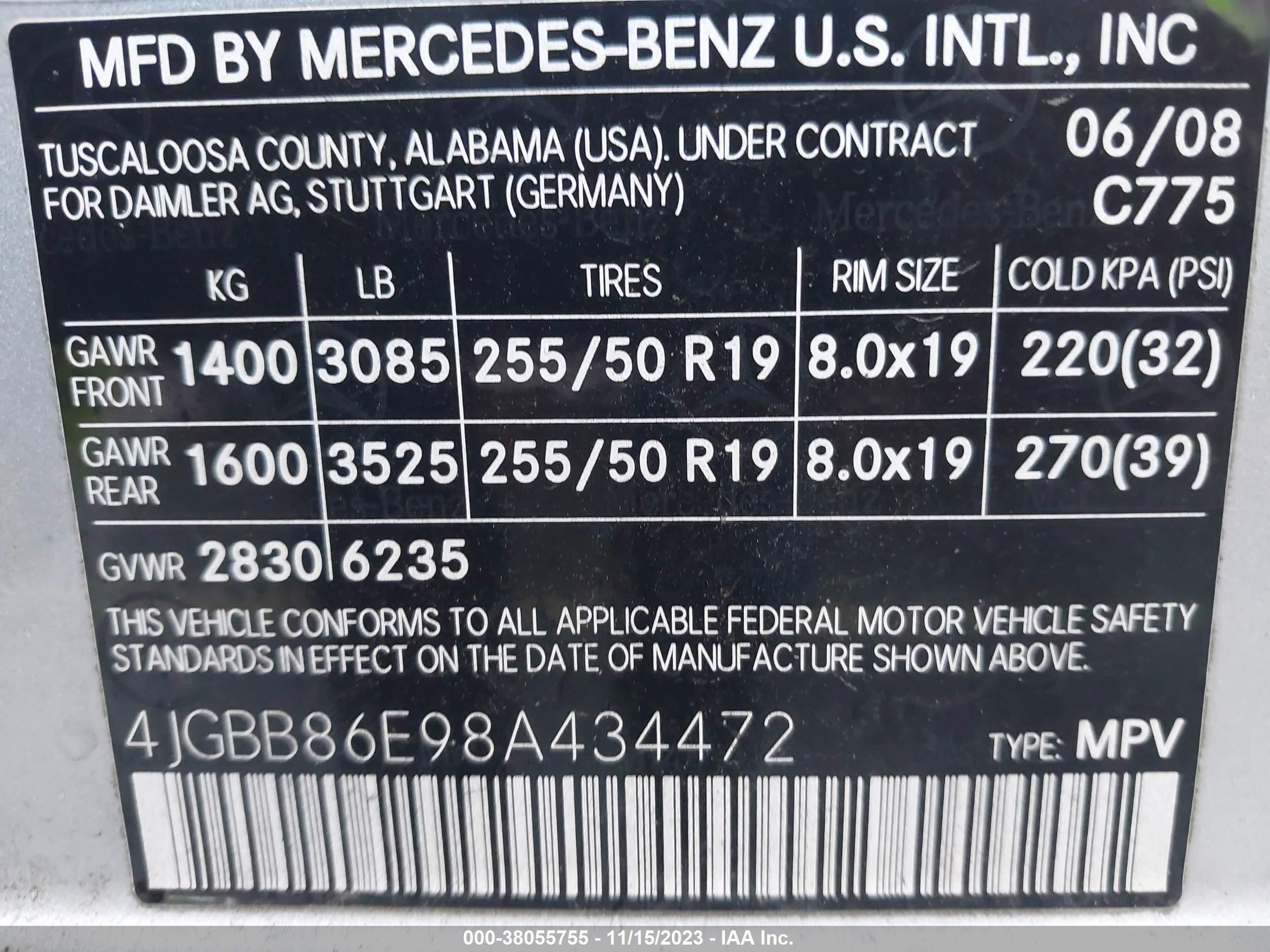 Photo 8 VIN: 4JGBB86E98A434472 - MERCEDES-BENZ NULL 