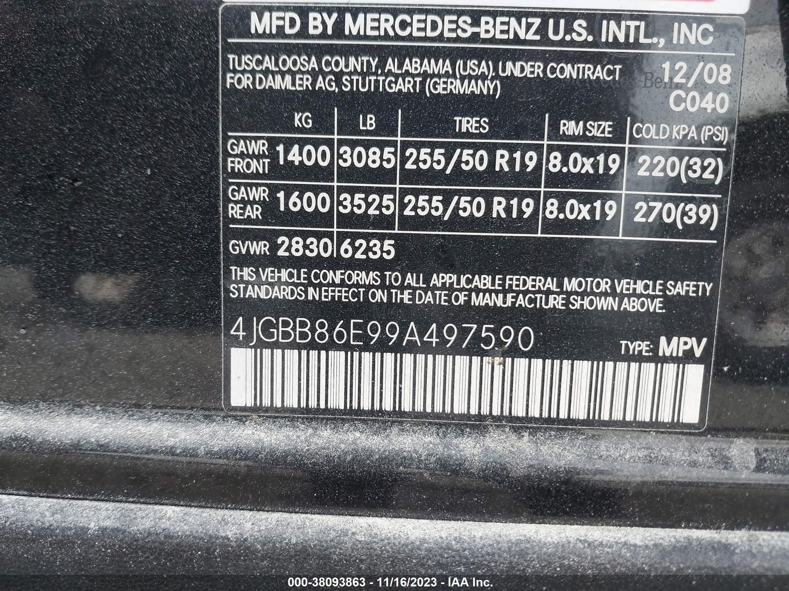 Photo 8 VIN: 4JGBB86E99A497590 - MERCEDES-BENZ NULL 