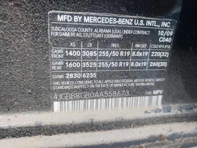 Photo 9 VIN: 4JGBB8GB0AA558673 - MERCEDES-BENZ ML 350 4MA 