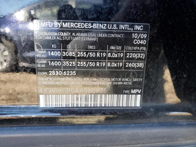 Photo 12 VIN: 4JGBB8GB0AA560875 - MERCEDES-BENZ M-CLASS 