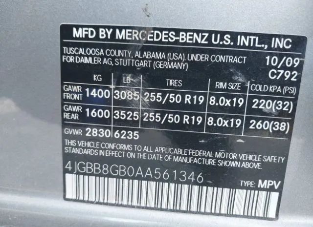 Photo 8 VIN: 4JGBB8GB0AA561346 - MERCEDES-BENZ M-CLASS 