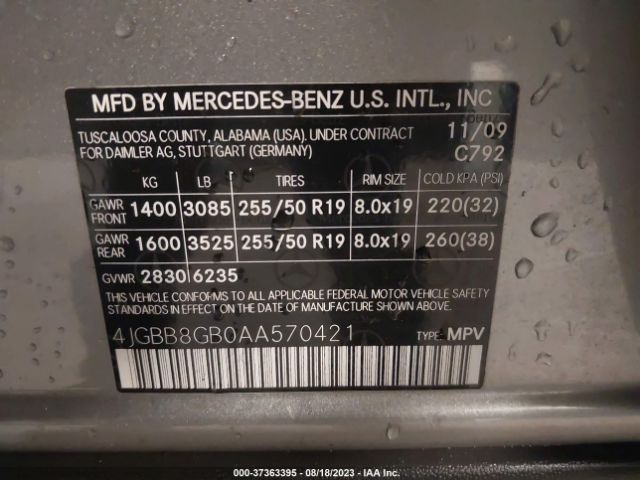 Photo 8 VIN: 4JGBB8GB0AA570421 - MERCEDES-BENZ ML 350 