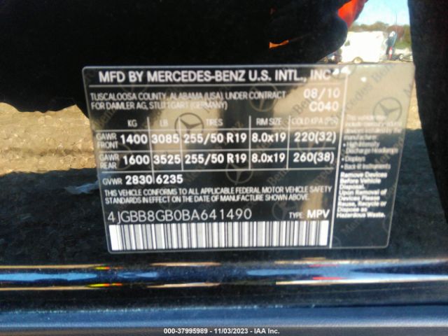 Photo 8 VIN: 4JGBB8GB0BA641490 - MERCEDES-BENZ ML 350 