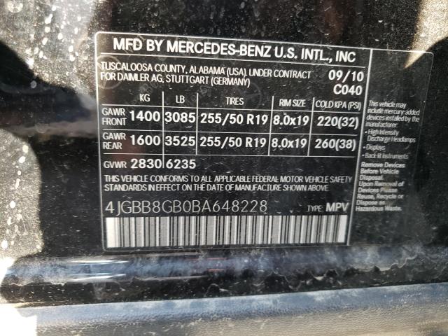 Photo 9 VIN: 4JGBB8GB0BA648228 - MERCEDES-BENZ ML 350 4MA 