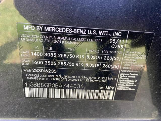 Photo 9 VIN: 4JGBB8GB0BA744036 - MERCEDES-BENZ ML 350 4MA 