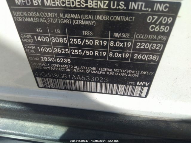 Photo 8 VIN: 4JGBB8GB1AA533023 - MERCEDES-BENZ M-CLASS 