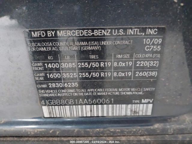 Photo 8 VIN: 4JGBB8GB1AA560061 - MERCEDES-BENZ ML 350 