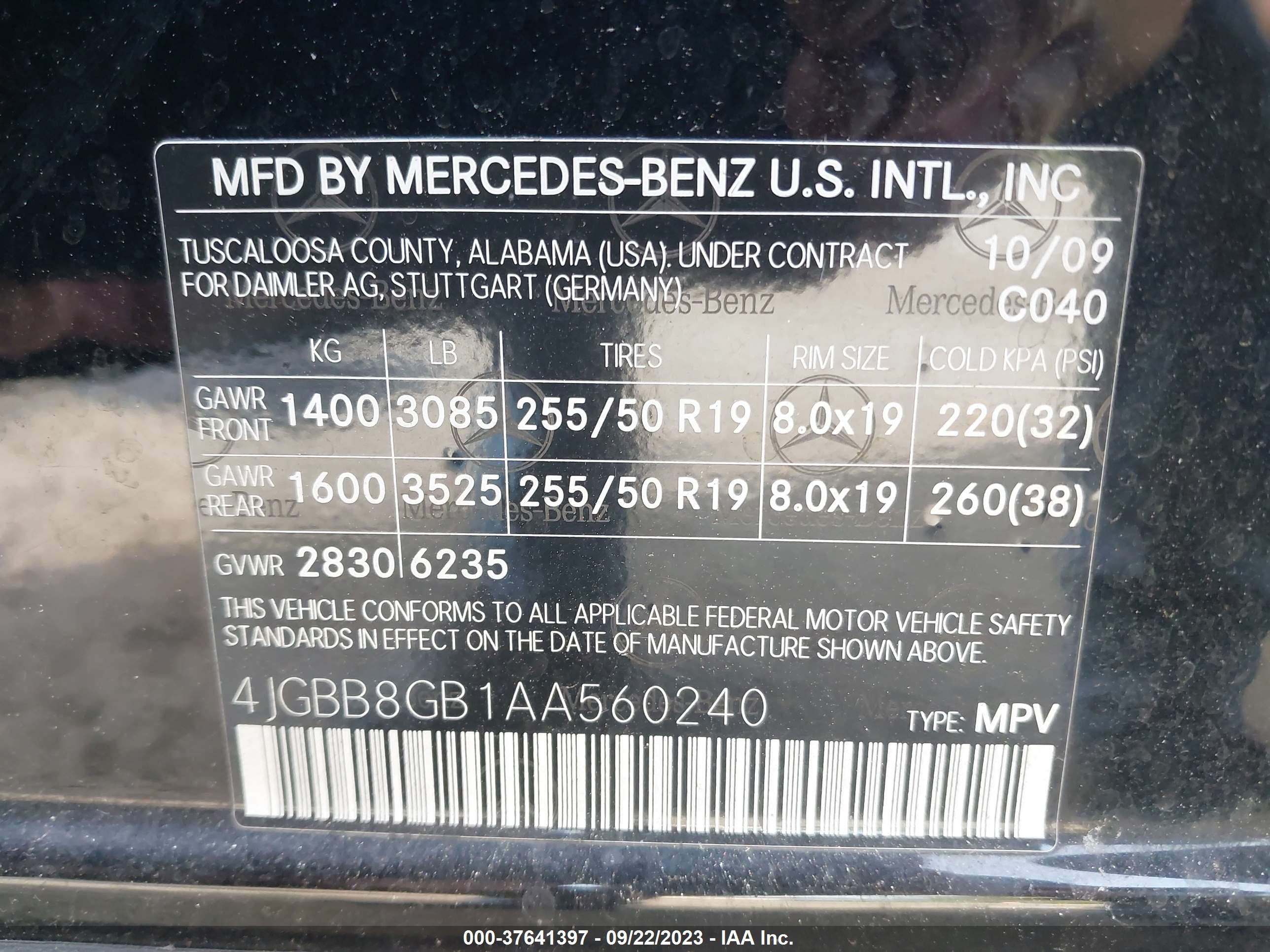 Photo 8 VIN: 4JGBB8GB1AA560240 - MERCEDES-BENZ M-KLASSE 