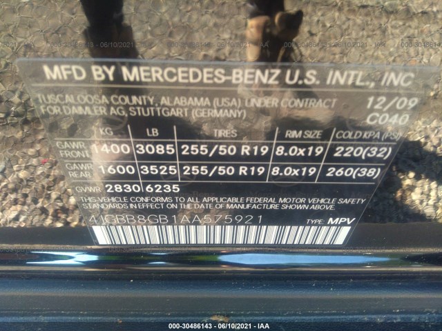 Photo 8 VIN: 4JGBB8GB1AA575921 - MERCEDES-BENZ M-CLASS 