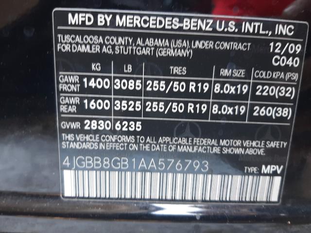 Photo 9 VIN: 4JGBB8GB1AA576793 - MERCEDES-BENZ ML 350 4MA 