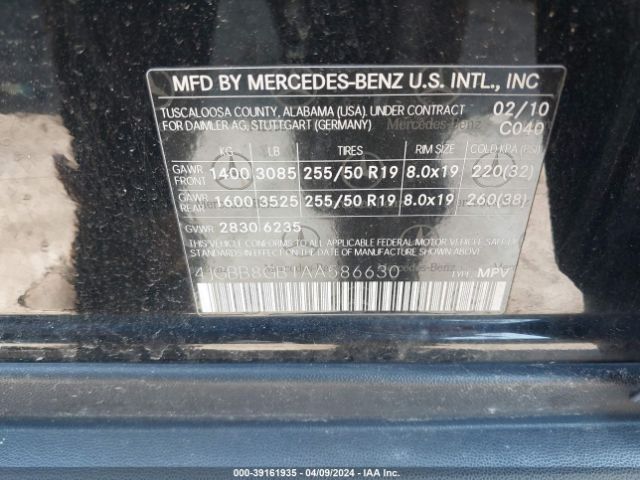 Photo 8 VIN: 4JGBB8GB1AA586630 - MERCEDES-BENZ ML 350 