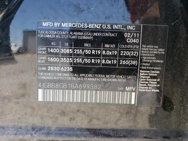 Photo 11 VIN: 4JGBB8GB1BA699382 - MERCEDES-BENZ ML 350 4MA 